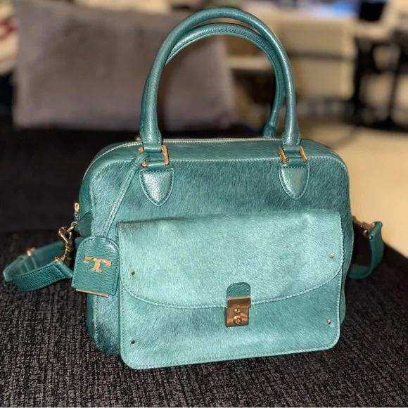 Tory Burch Priscilla Pony Hair Crossbody/Satchel Bag in Teal - Picture 2 of 16